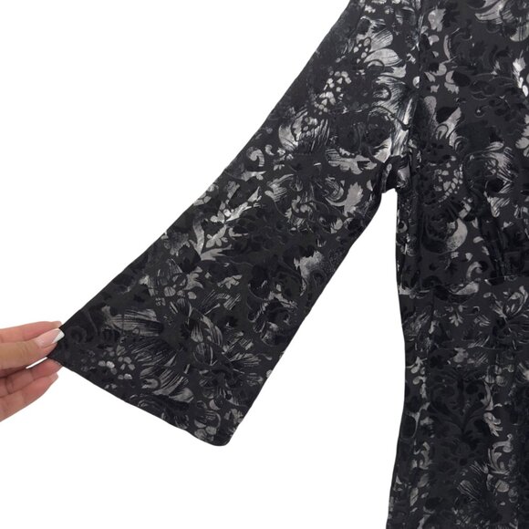 Vintage Y2k Nine West Black-Silver Floral Velvet Stretch Blouse SZ Large - Picture 4 of 12